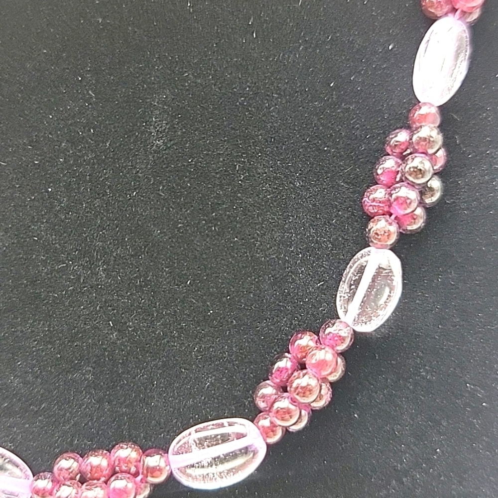 Red Garnet & White Clear Quartz 136 Cts Beaded Natural Gemstone 17" Necklace - Picture 7 of 8